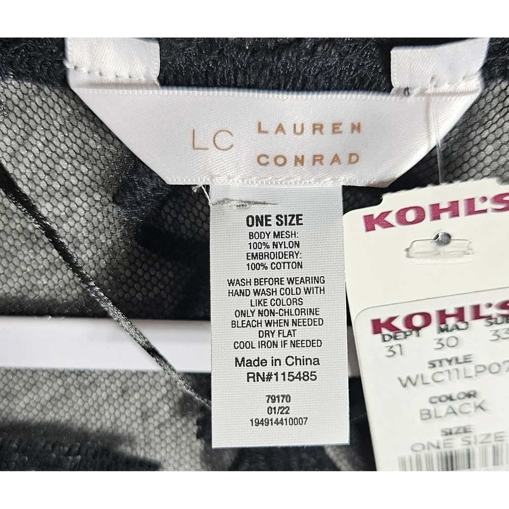 LC Lauren Conrad Open Front Floral Mesh Kimono Duster Womens OS Black Embroidery